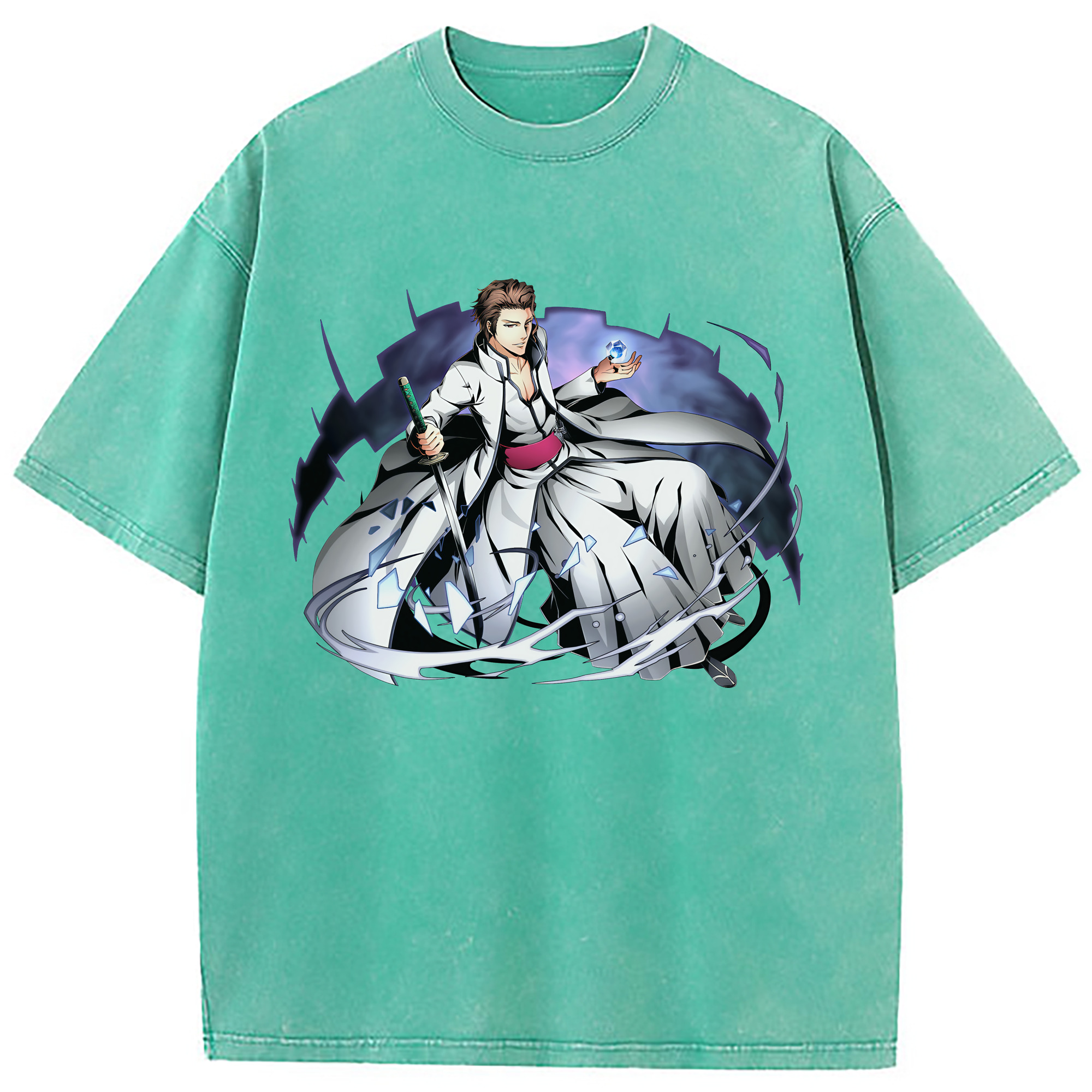 （画像用） ブリーチ 藍染 惣右介（あいぜん そうすけ） BLEACH Aizen Sousuke 綿100% ヴィンテージ風 半袖Tシャツ（フロントプリント）